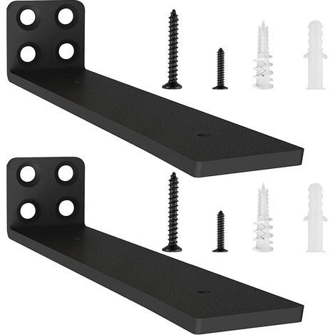 Set of Industrial Wall Shelf Brackets, Heavy Duty Shelf Brackets, Metal Wall Shelf Bracket for DIY Open Shelves (Black, 20cm) (1/5)