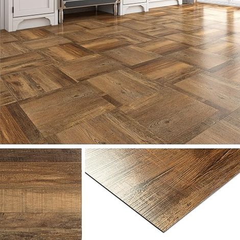 PVC Tile 30 x 30 cm Lino Floor Adhesive Dark Wood Waterproof Tile Adhesive Floors Bathroom Kitchen Floor Covering Sticker Bedroom Living Room 4 Tiles (1/5)
