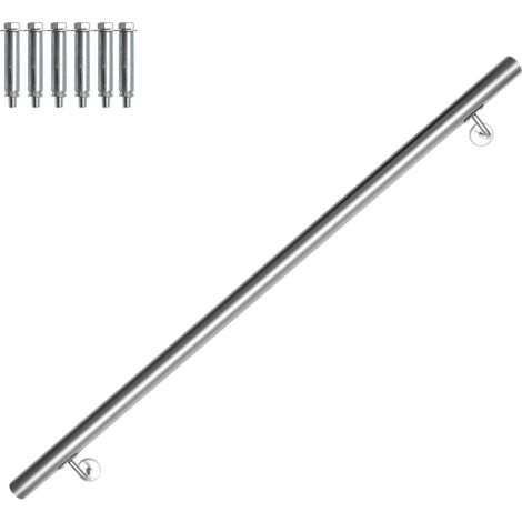 Rampe d'escalier en acier inoxydable - Rampe d'escalier murale - Pour intérieur et extérieur - Avec support et embouts - Diamètre 42 mm - Longueur : 120 cm (1/5)