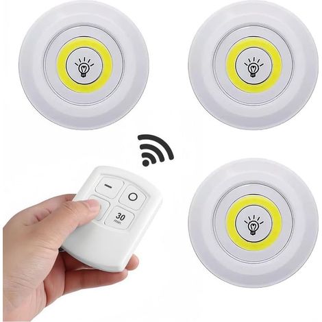 Set aus 3 Lampen mit Fernbedienung, selbstklebende weiße LED-Lampe, batteriebetrieben (Batterien nicht im Lieferumfang enthalten), für Küche, Schlafzimmer oder Badezimmer.