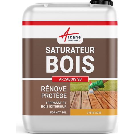 Arcane Industries – Saturateur bois extérieur 20 L – Protection anti-UV – Aspect mat naturel – Pour terrasses et bardages – Teinte chêne doré