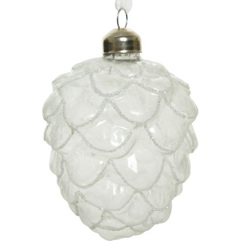 Christbaumkugel, Glas, Tannenzapfenform, weiß, 7 x 10 cm, 1 Stück