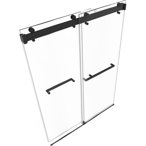 Porte de douche coulissante sans encadrement 1219x1930 mm, verre trempé transparent 10 mm, traitement nano anti-éclats silencieux, avec rail, joint et kit de fixation (1/5)