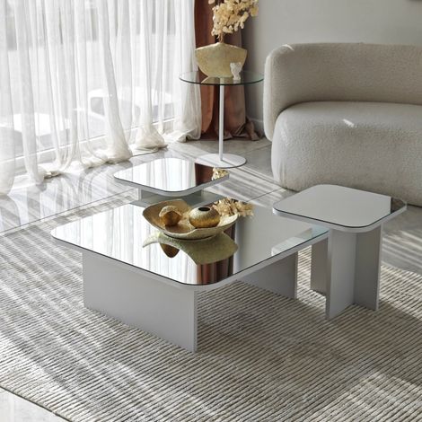 Mesa de Centro Pagliara, Modular, Forma Rectangular, Material de Cristal, 80x80x30h cm Blanco (1/5)