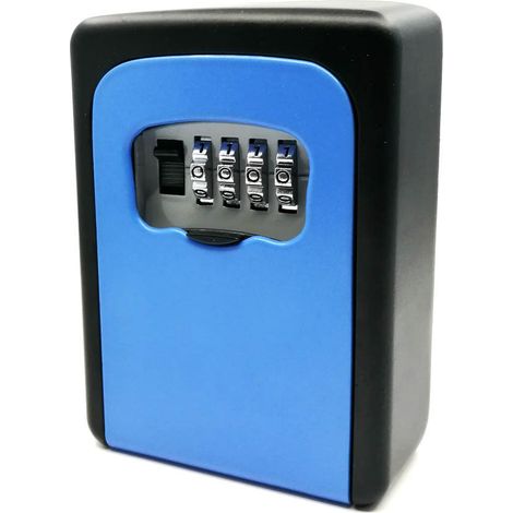 Boîte à Clé Sécurisée, Extérieur étanche Boîte Sûre de Serrure D'alliage de Zinc de Stockage Sûr avec Le Code de Combinaison de 4 Chiffres, pour L'école de Garage à Domicile - Bleu