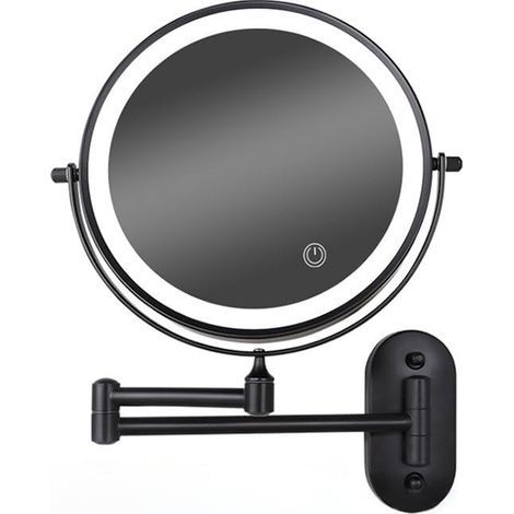 Miroir de maquillage mural à LED 8 pouces, intensité variable, double face, grossissement x5 (noir) (1/4)