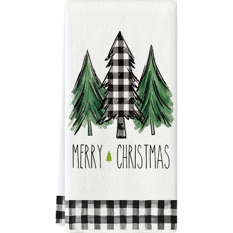 Serviette de Noël à motif camion et sapin de Noël, torchon à carreaux, torchon décoratif pour la cuisine (1/3)