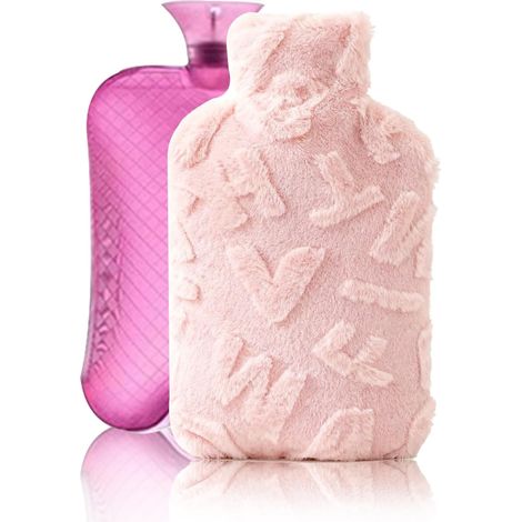 Ultra Douce Bouillotte Eau Chaude, 1L Bouillote avec Housse Rose, Bouillottes Conservation de Chaleur Longue, Bouillotte Peluche Amovible et Lavable pour Damens, Hommes et Enfants l'Hiver (1/5)