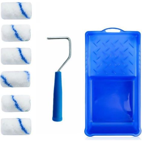 Petits rouleaux de peinture murale avec 6 rouleaux de peinture bleu/blanc, 1 bac à peinture, 1 cadre, pour sall ROULEAU DE PEINTURE (1/4)