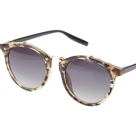Ortviai Lunettes de soleil rétro rondes UV400 – Monture en écaille jaune & verres gris – 48 mm – Lunettes de protection (1/4)