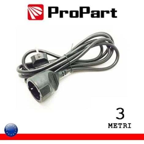 RALLONGE LINÉAIRE SCHUKO16 A 3 MÈTRES FICHE SCHUKO 16 A NOIRE PROPART PEPB01S-3-BK