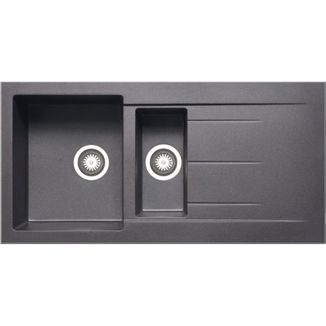 Prima+ Granite Composite 1.5 Bowl Inset Kitchen Sink with Waste Kit 1000mm L x 500mm W - Gun Metal (1/2)