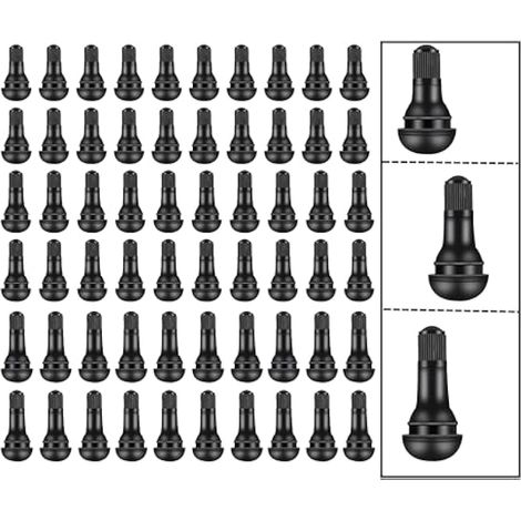 60 pièces Valve de Pneu, Voiture Pneu Tubeless Valve Bouchon, Valves Tubeless pour Pneus de Voiture, TR412/TR413/TR414 Valves en Caoutchouc de Voiture à Encliqueter, Noir (1/4)