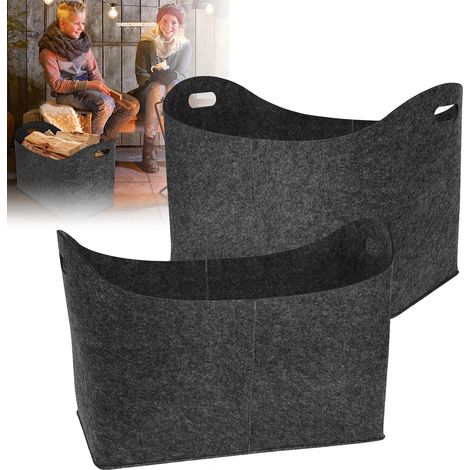 Froadp 2x Kaminholztasche Filztaschen Tragfähigkeit bis 60KG Vliesstoff Feuerholzkorb Faltbare Spielzeugtasche Kamintasche Widerstandsfähig Holzkörbe Dunkelgrau