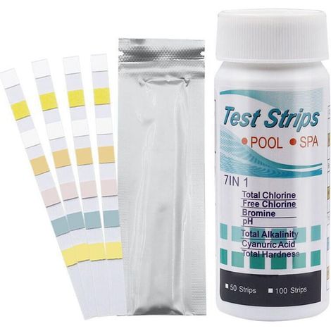 Test Strips - 7-in-1 Pool and Hot Tub Water Testing Strips - pH Total Chlorine Free Chlorine Bromine Alkalinity Cyanuric Acid Hardness - 150 Strips (1/5)