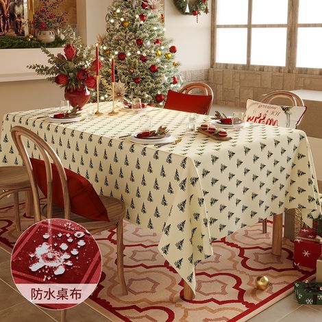 Christmas Waterproof Tablecloth, Decorative Tablecloth, Instagram-Style Photo Background, Stall-Resistant Waterproof Fabric - Light Green Small Tree Full Coverage, 80120cm Wide / Desk, Coffee Table, R