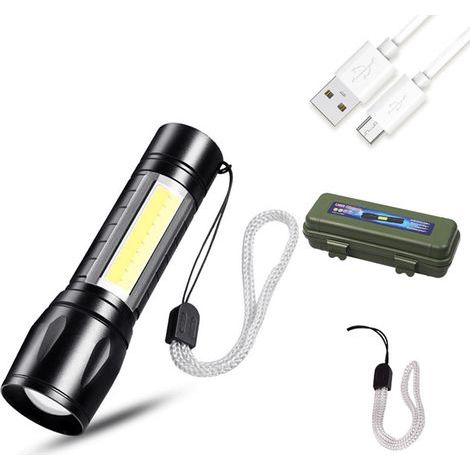 10W Portable Flashlight, High Brightness, USB Rechargeable, Black, Compact and Lightweight for Outdoor Lighting (1/5)