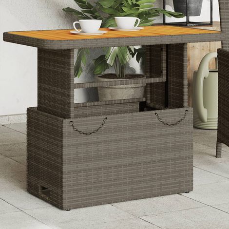 vidaXL Tavolo Giardino Grigio 90x55x71 cm in Polyrattan e Legno