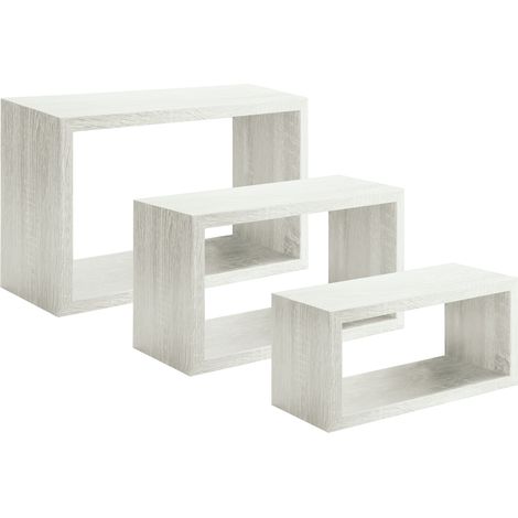 Set 3 Mensole da Parete Rettangolare in Fibra di Legno Trittico Rovere Sbiancato (1/4)