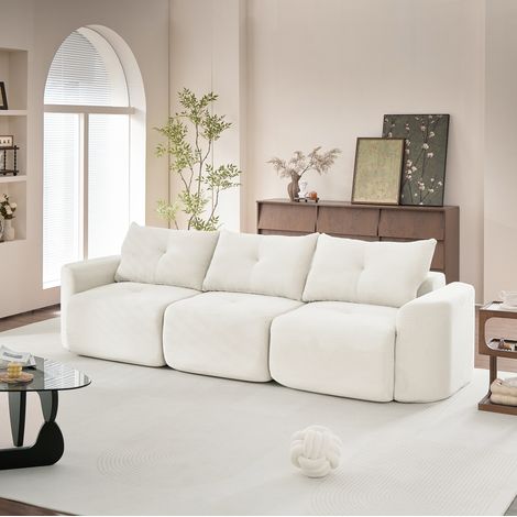Sofá modular de 3 plazas de tela de pana beige, configuración 2+1 - CHICFURN (1/5)