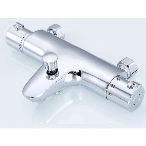 Thermostat-Badarmatur, Wasserhahn, Duscharmatur mit Thermostat, kupferbeschichtet, Badinstallation. (1/5)