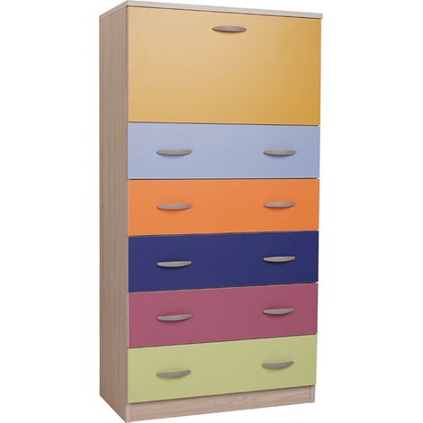 Cassettiera con anta a ribalta e 5 cassetti in legno 74x145h cm Multicolor (1/3)