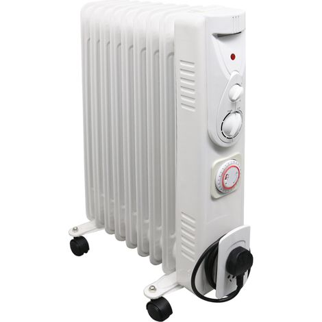 White Oil Filled Radiator Portable Electric Heater Thermostat 9 Fin 2000W With Timer (1/5)