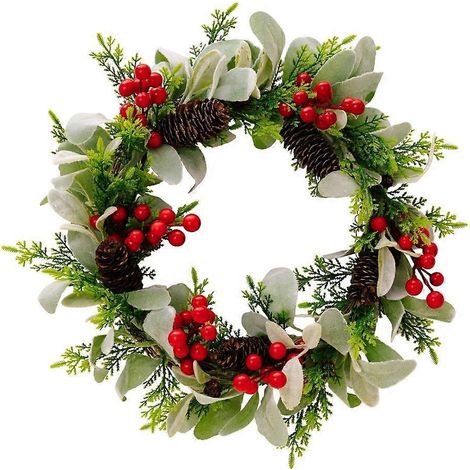 Couronne de Noël de 43 cm (17 pouces) - Décoration de porte d'entrée - Guirlandes d'hiver - Couronnes artificielles (1/4)