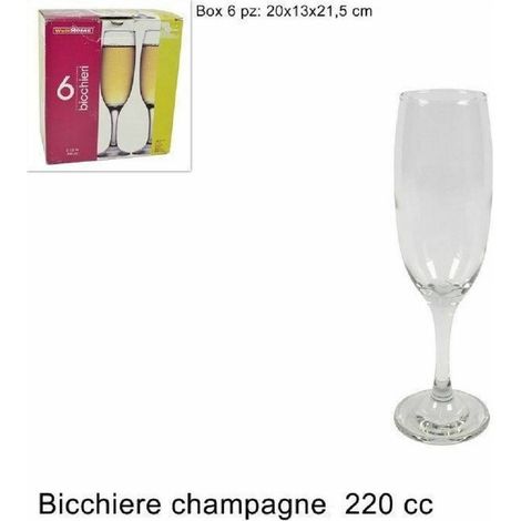 TRADE SHOP - Set 6 Pezzi Bicchieri Calici Vetro 220cc 7 1/2 Oz Welkhome Nevakar Champagne -