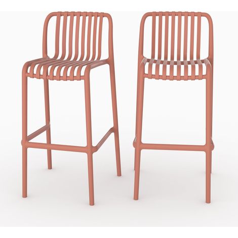 Lot de 2 chaises de bar de jardin 76 cm en plastique terracotta - Duli