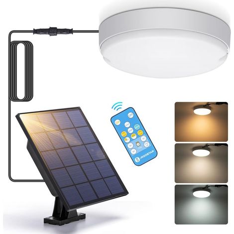 Lampes solaires d'extérieur à LED 50 W avec télécommande, éclairage solaire d'extérieur IP65, température de couleur réglable 3 000 K / 4 000 K / 6 500 K, plafonnier solaire d'intérieur (1/5)
