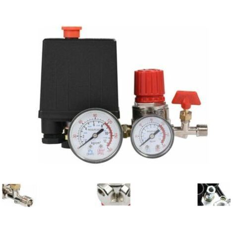 Air Compressor Valve Small Air Compressor Pressure Switch Control Valve Regulator with Gauges Bluedeer (1/4)