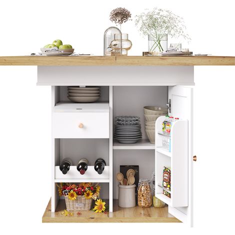 Table de salle à manger extensible (110-140×80 cm), table de cuisine pliante pour 4-6 personnes, table à manger extensible, table de cuisine peu encombrante, pour cuisine et salon, table avec étagère (1/5)