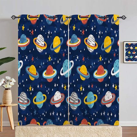 Rideau Occultant Dessin Animé Espace Planète Étoiles Rideau Thermique Isolant Tenture Opaque à Oeillets Draperies Intérieurs pour Maison Chambre Salon 2 Panneaux L 140 x H 280 cm - 140L X 280H cm (2 P (1/5)