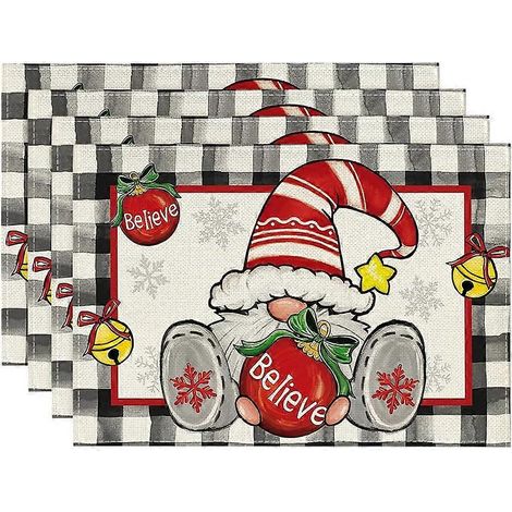 Lot de 4 sets de table de Noël roses enneigés, motif sapins de Noël, pour la décoration de la cuisine et de la salle à manger. (1/5)