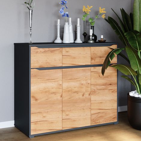 Aparador Ruben, Roble dorado, 120 x 101.6 cm con cajones, Vicco