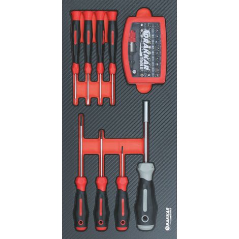 Module mousse 402x189mm carbone tournevis mécaniciens et embouts - 40 pcs - Ce produit de marque DRAKKAR est neuf.