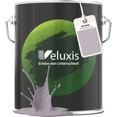 Pittura murale Grigio Lilla Grigio chiaro Opaca per interni – Copertura Classe 1, senza COV, senza primer, a goccia – Soggiorno e camera da letto – 5 L – Veluxis (Soft Lavender Grey) (1/5)