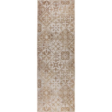 Tapis beige à motifs court poil antidérapant intérieur - beige sable motifs écru et taupe (1/5)