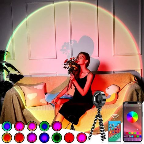 Lampe Sunset LED Portable, Veilleuse Projecteur RGB pour Chambre, Lampe de Bureau/Brillance pour Gaming, Déco Murale Féérique pour Fille, Éclairage d'Ambiance Esthétique [Classe Énergie F] (1/4)