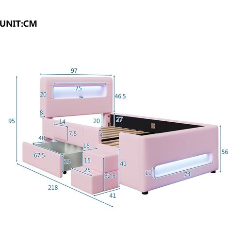 Polsterbett aus MDF in Rosa 218 x 97 x 95 cm HOMAIRE (1/5)