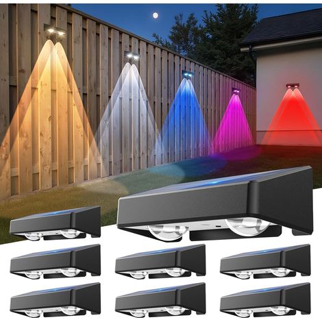 Applique Solaire Extérieur, Nouvelle Génération 2025 Haut & Bas Applique Murale Solaire Blanc RVB 1200mAh Lampe Solaire Murale Extérieur IP65 Étanche 4 Articles 100 Lumens pour Clôture (1/5)