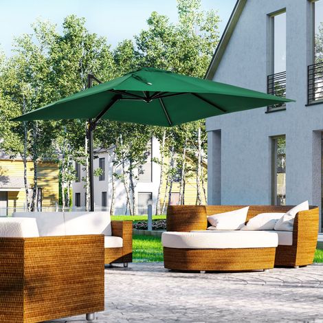 2,5 x 2,5 m großer, handbetriebener Gartenschirm mit 360°-Drehung, Balkonschirm mit Arm und Fuß, Belüftungsöffnung und 5-fach verstellbarem Schirmdach, Grün