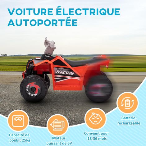 Moto électrique pour enfants à quatre roues, alimentée par une batterie 6V, avec vitesses avant et arrière, dimensions : 70 cm (L) x 41,5 cm (l) x 48,5 cm (H), rouge. (1/5)