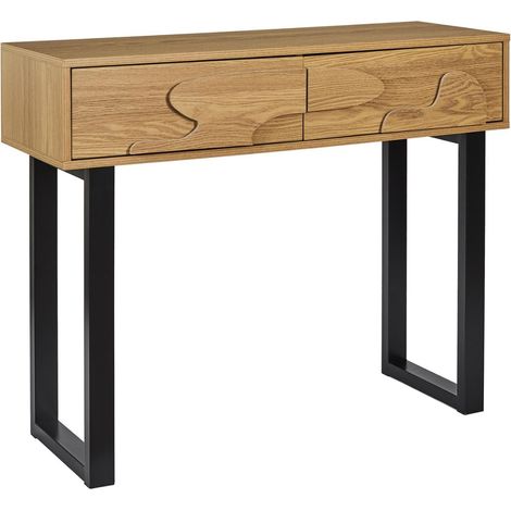 The Home Deco Factory – Console 2 tiroirs beige en MDF et métal – Dimensions 100x35x80 cm – À monter soi-même – Design sobre pour intérieur moderne (1/5)