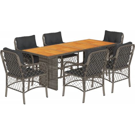 7-tlg. Garten-Essgruppe mit Kissen Grau Poly Rattan vidaXL