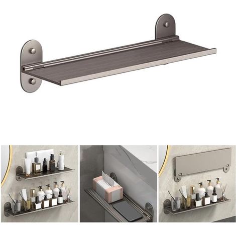Mensola da bagno pieghevole in lega di alluminio per piccoli spazi, installazione senza chiodi per bagni e hotel, 30 cm (1/5)