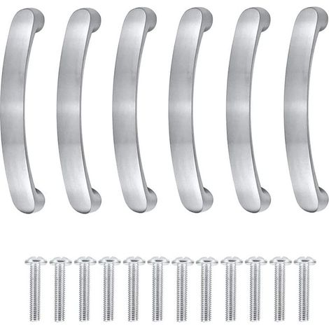 6 pièces Poignée de Meuble Cuisine Entraxe de Trous 96mm Poignée Tiroir Argent Poignée Placard Cuisine Poignee Meuble Armoire Porte Poignées Poignée de Porte de Meuble avec Vis (1/5)