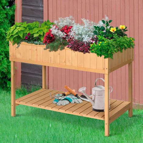 Hochbeet 8 Fächer Pflanztisch Blumenkasten Tannenholz 1 Ablage + Abfluss