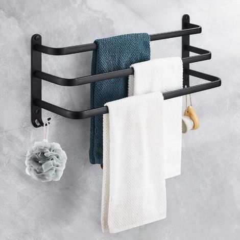 Aluminum Wall Mounted Towel Rack, 3 Tier Towel Rack Bathroom Towel Shelf with Hooks, Waterproof - for Bathroom, Kitchen, Bathroom